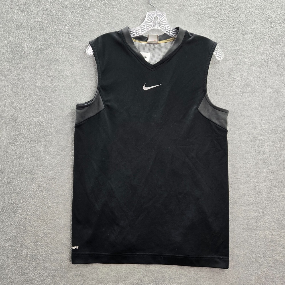 VINTAGE Nike Men Activewear Shirt Small Black Center Swoosh Tank Logo Basketball